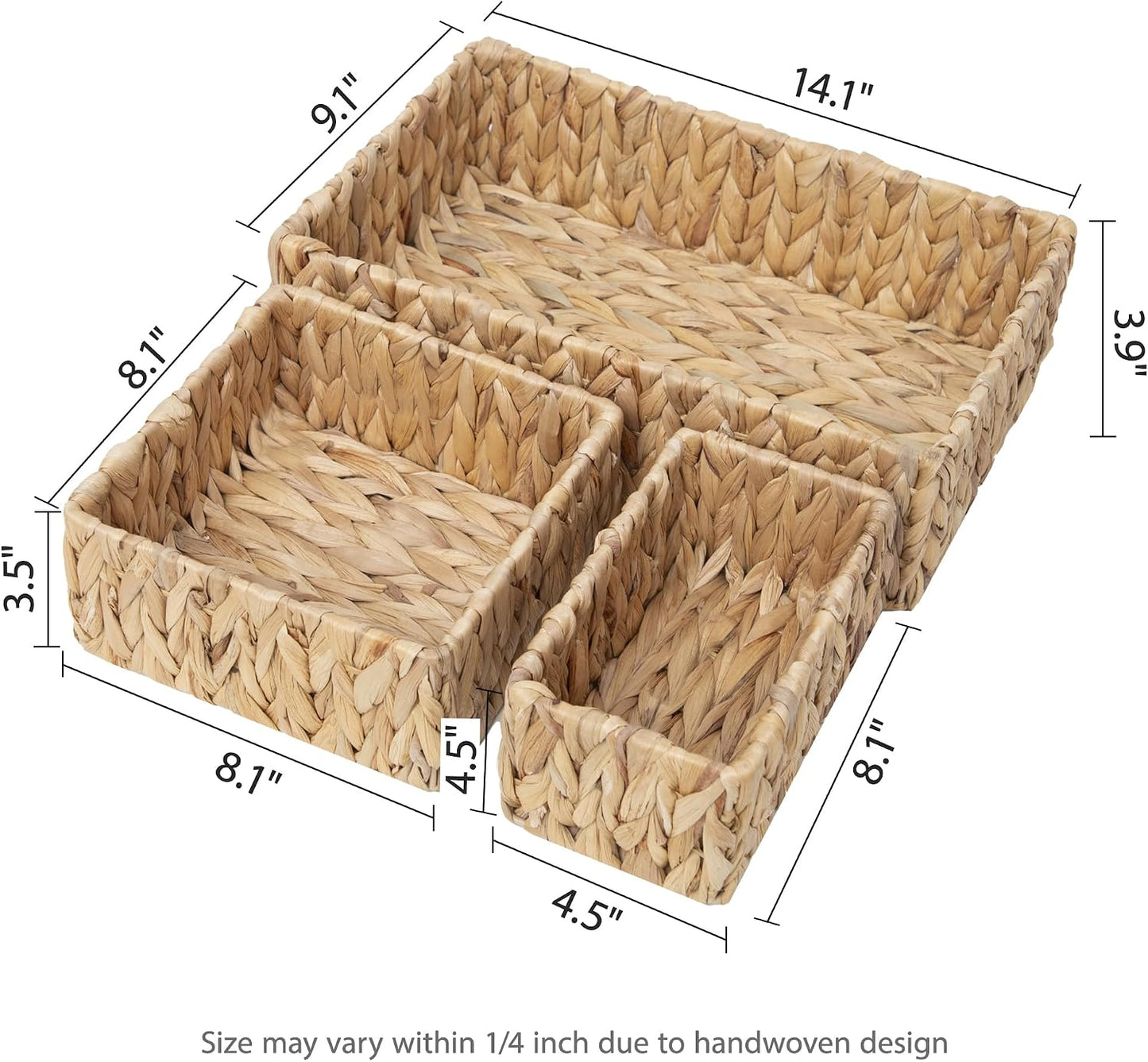 Water Hyacinth Wicker Baskets / Natural / Set of 3