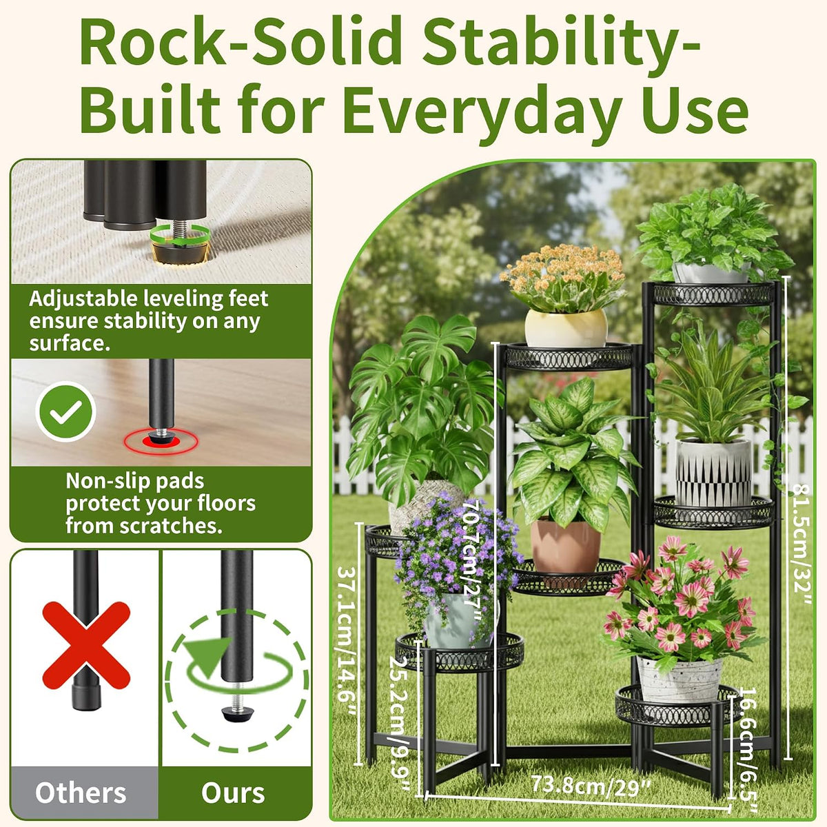 Plant Stand Indoor Outdoor, 7 Tier Large Plant Stand with 7.9-Inch Wide Drainage Tray, Tiered Corner Metal Iron Flower