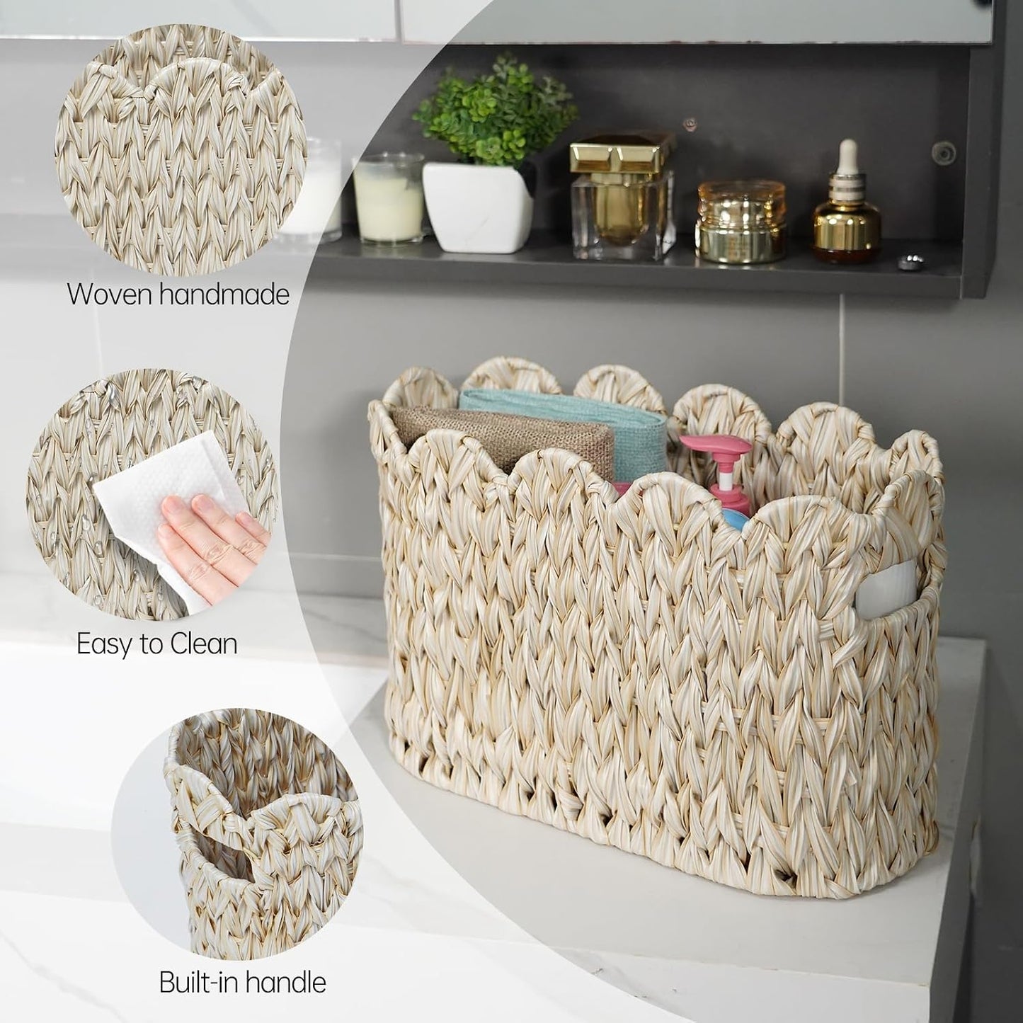 Boho Decorative Scalloped Baskets / Milky White