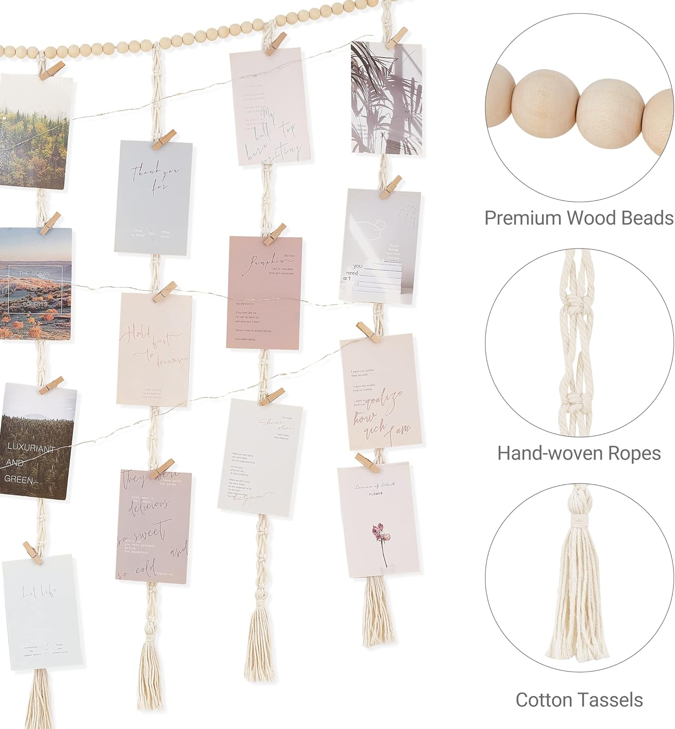 Boho Wooden Beads Garland Collage Picture Card Frame / Large / Ivory