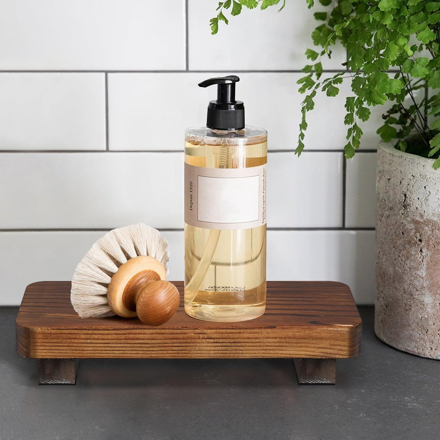 Farmhouse Wood Tray Rustic Wooden Pedestal Decorative Wood Riser / Dark Brown / 3.9"lx 1.6"W x 9"H