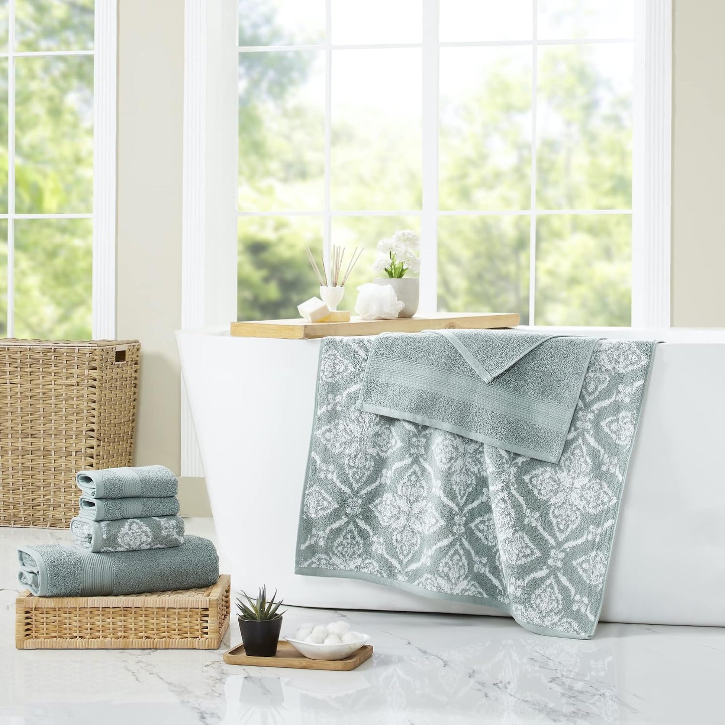 Modern Threads Amaris 6-Piece Reversible Yarn Dyed Jacquard Towel Set - Bath Towels, Hand Towels, & Washcloths - Super