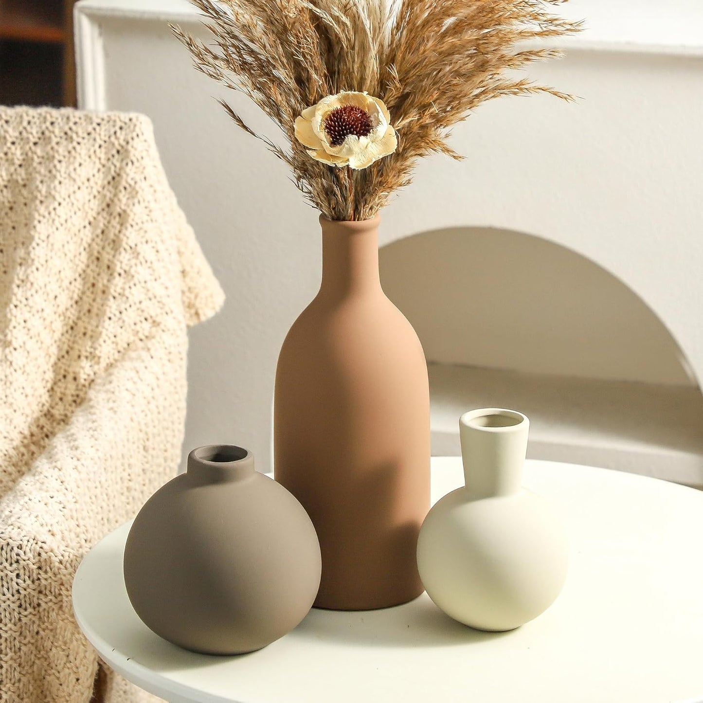 Ceramic Neutral Vases Home Decor / 001-brown-larger / Set of 3