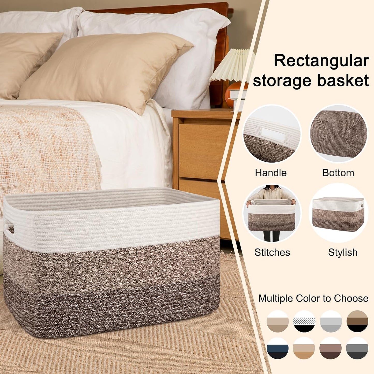 Rectangle Woven Baskets for Storage / Gradient Dark Brown / 22 x 17 x 12