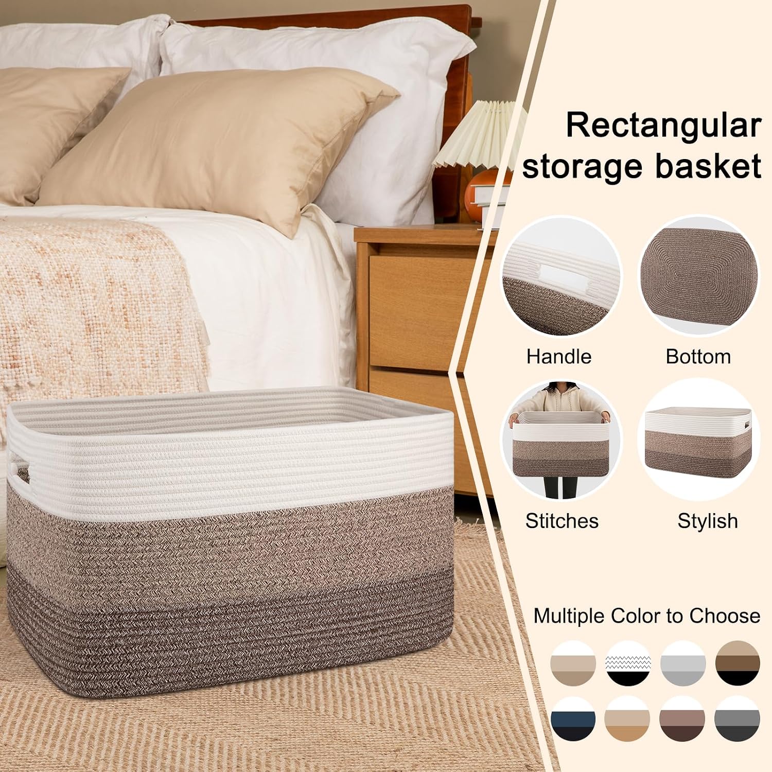 Rectangle Woven Baskets for Storage / Gradient Dark Brown / 22 x 17 x 12