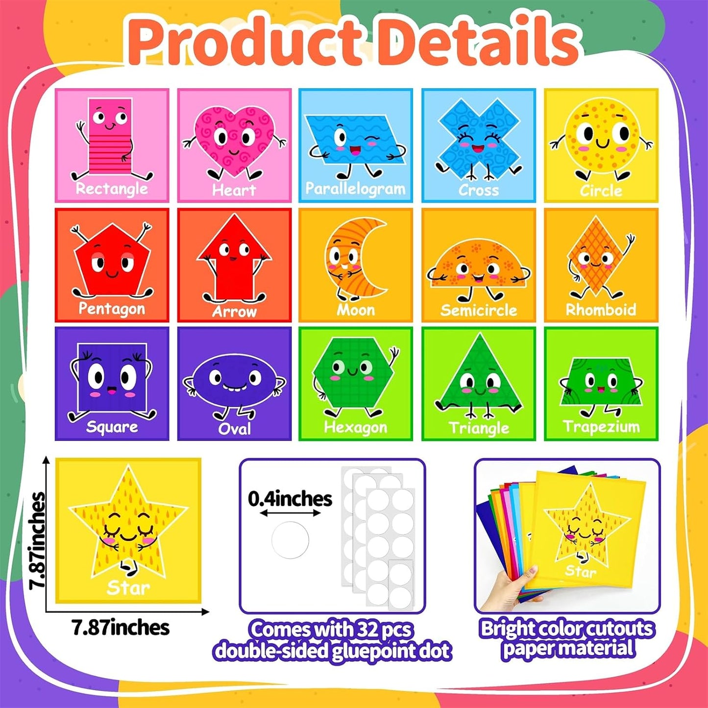 Kids Nursery Wall Decals Colorful Shape Stickers / Purple & Red / Set of 16