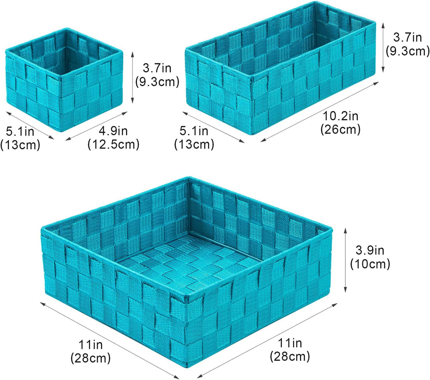 Woven Storage Baskets for Organizing / Aqua / Black