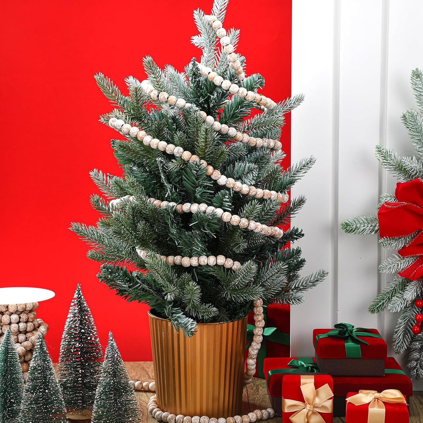 Giegxin 2 Pcs Wood Bead Garland 66 Feet Rustic White Farmhouse Christmas | Rustic Wooden Beaded Garland for Tree Tier