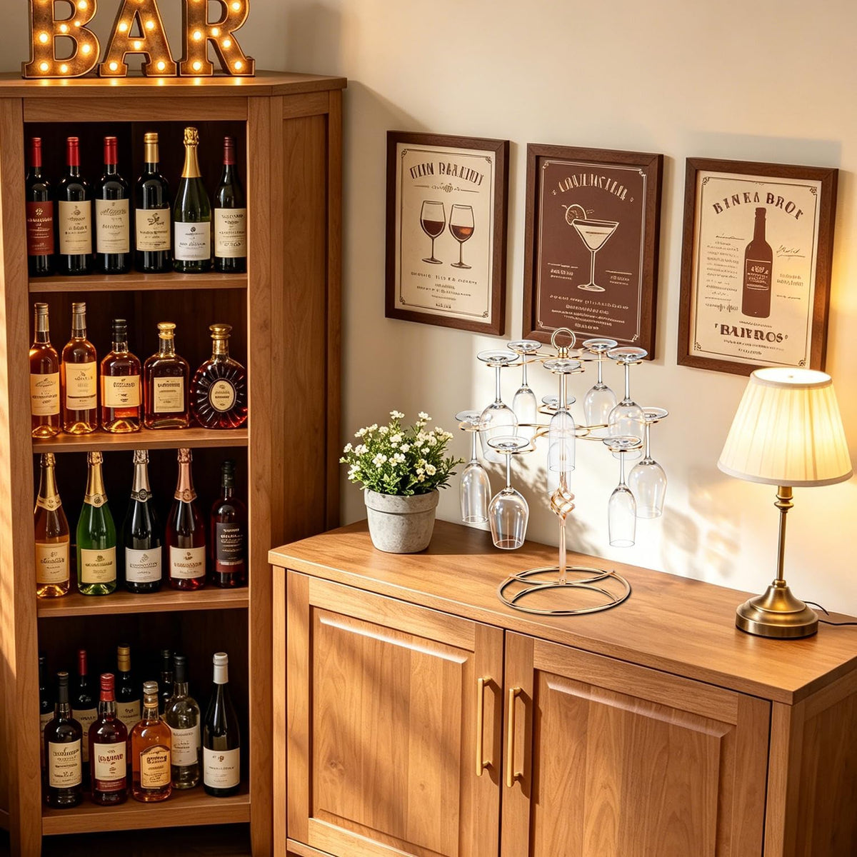QPIX DIGITAL Wine Glass Rack 2 Tier 10 Holders Wine Glass Holder Stand, Elegant Rose Gold Cocktail Tree Stand