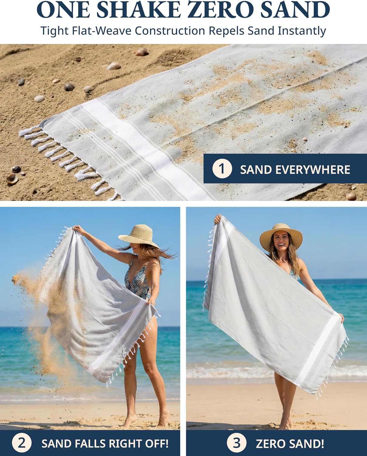 LANE LINEN Turkish Beach Towels for Women, 6 Pcs, Sand Free - Vintage Beach | Large 39"x71", Pre-Washed - No-Shrink