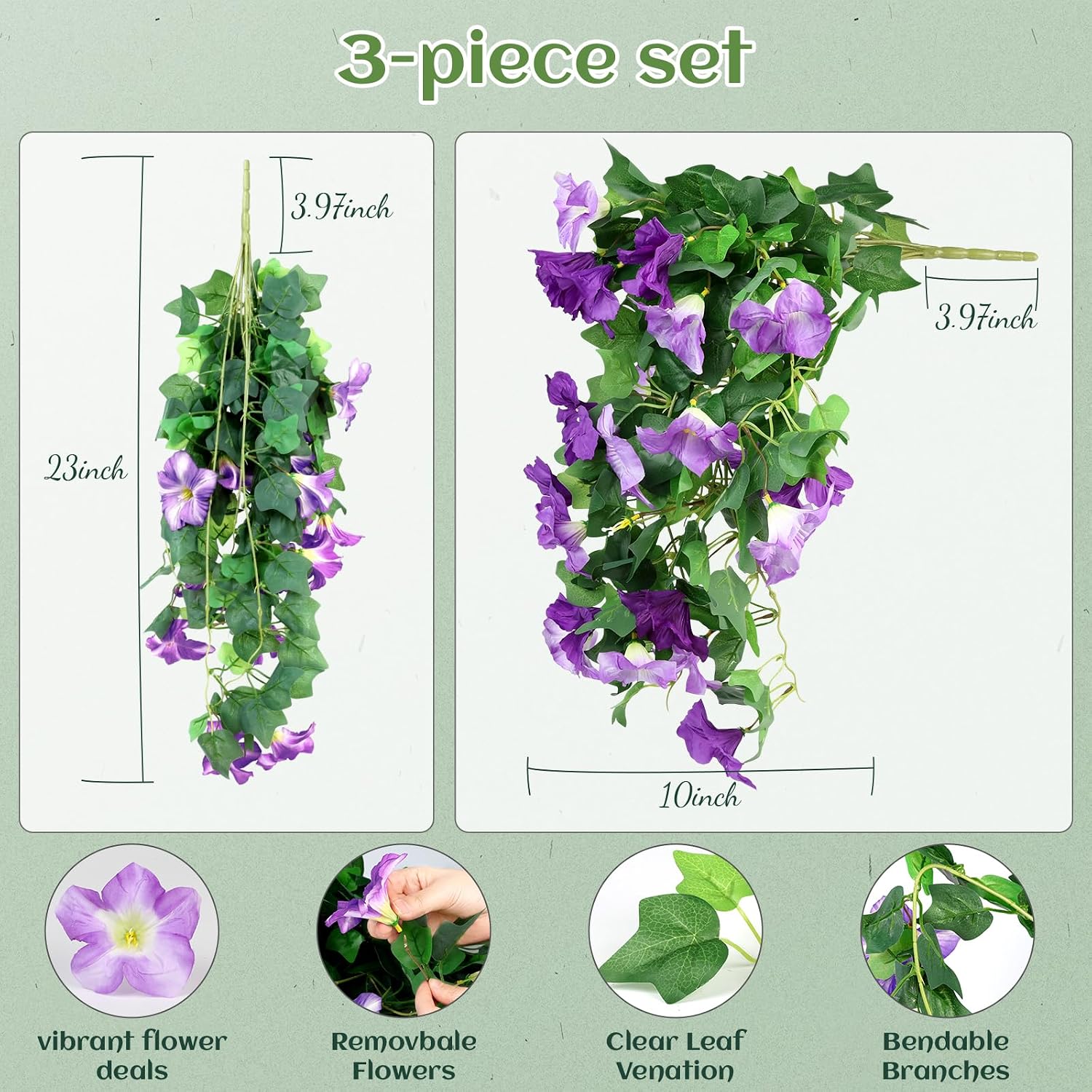 Artificial Hanging Flowers / Purple White / Only / Set of 3