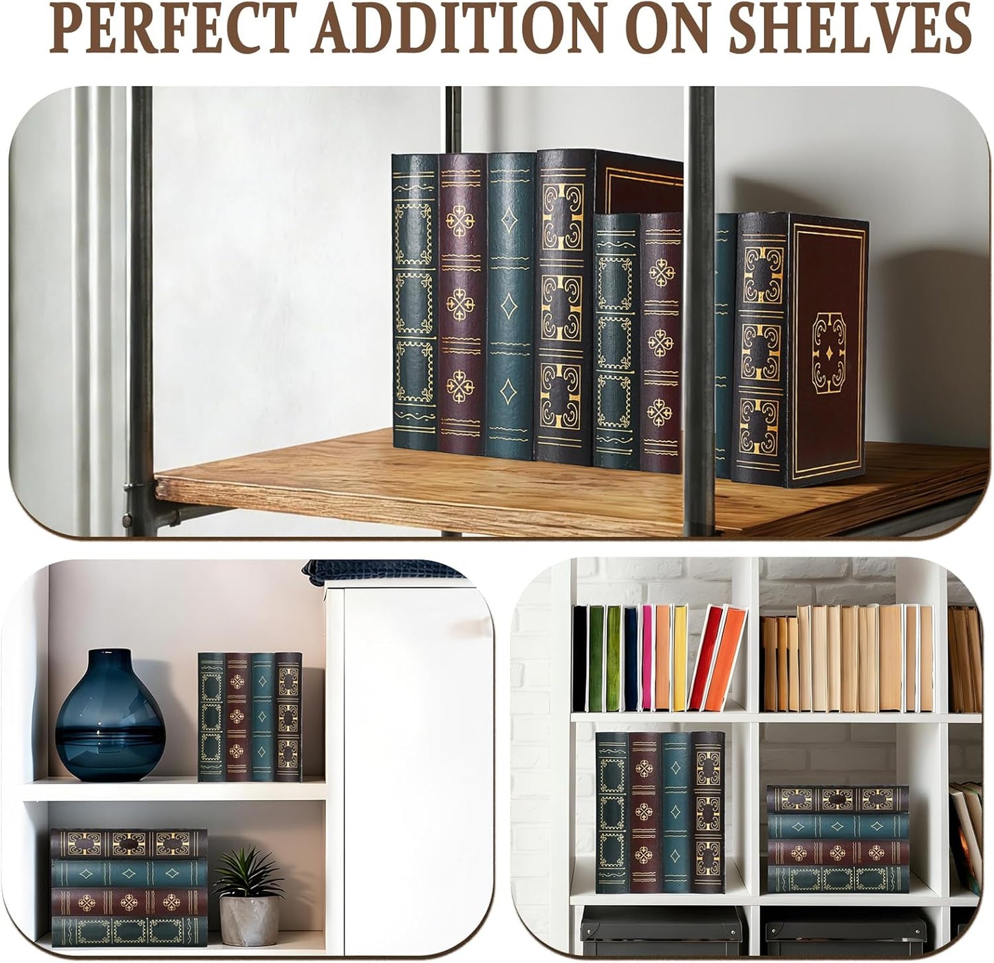 Faux Stacked Hollow Books / Green Bottom / Set of 2