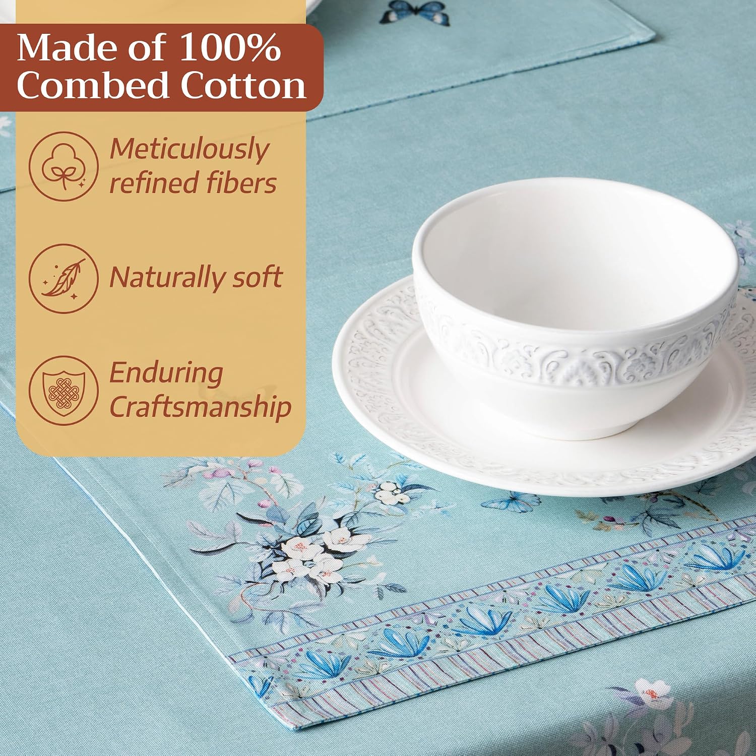 Maison d' Hermine Placemats Set of 4 Reusable 100% Combed Cotton (13"x19") | Cloth Place Mats Washable Table Mats for