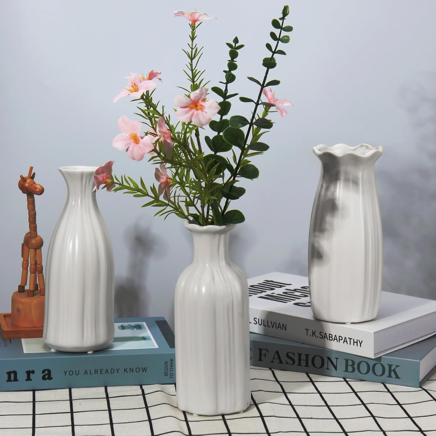 Ceramic Vase Small Vase Set can be Used as Bedroom Study Living / Hpby / White / 7 Inch / Set of 3