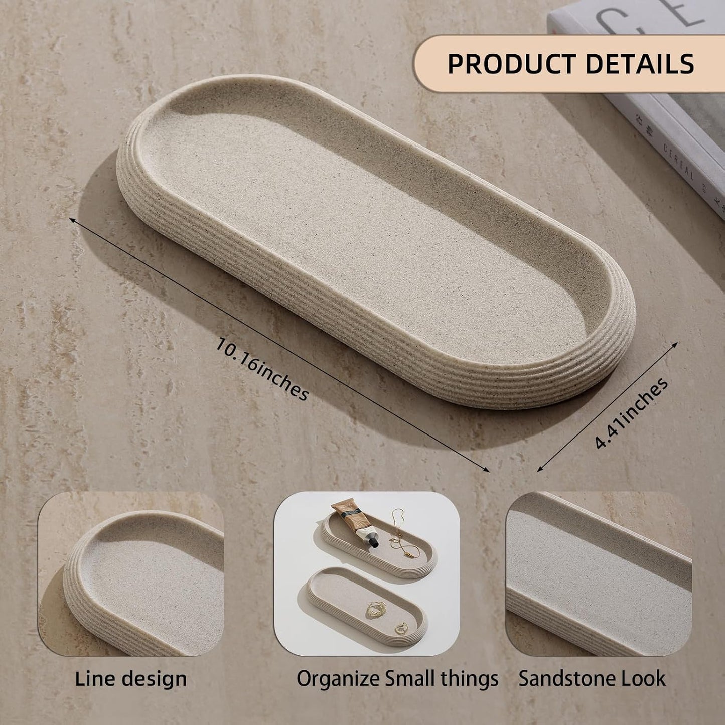 Jewelry Tray Bathtub / Beige / 10.2 x 4.4 x 0.8 / Oval