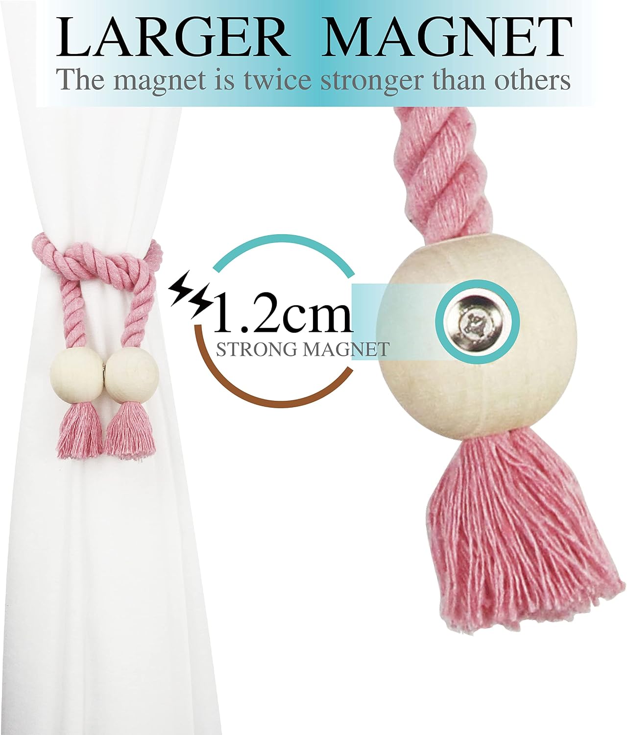Magnetic Curtain Tiebacks Decorative Tie Back Drapes Holdbacks Nieffeiy | 6 Pack Pink Cotton Hand Woven Rope Curtain