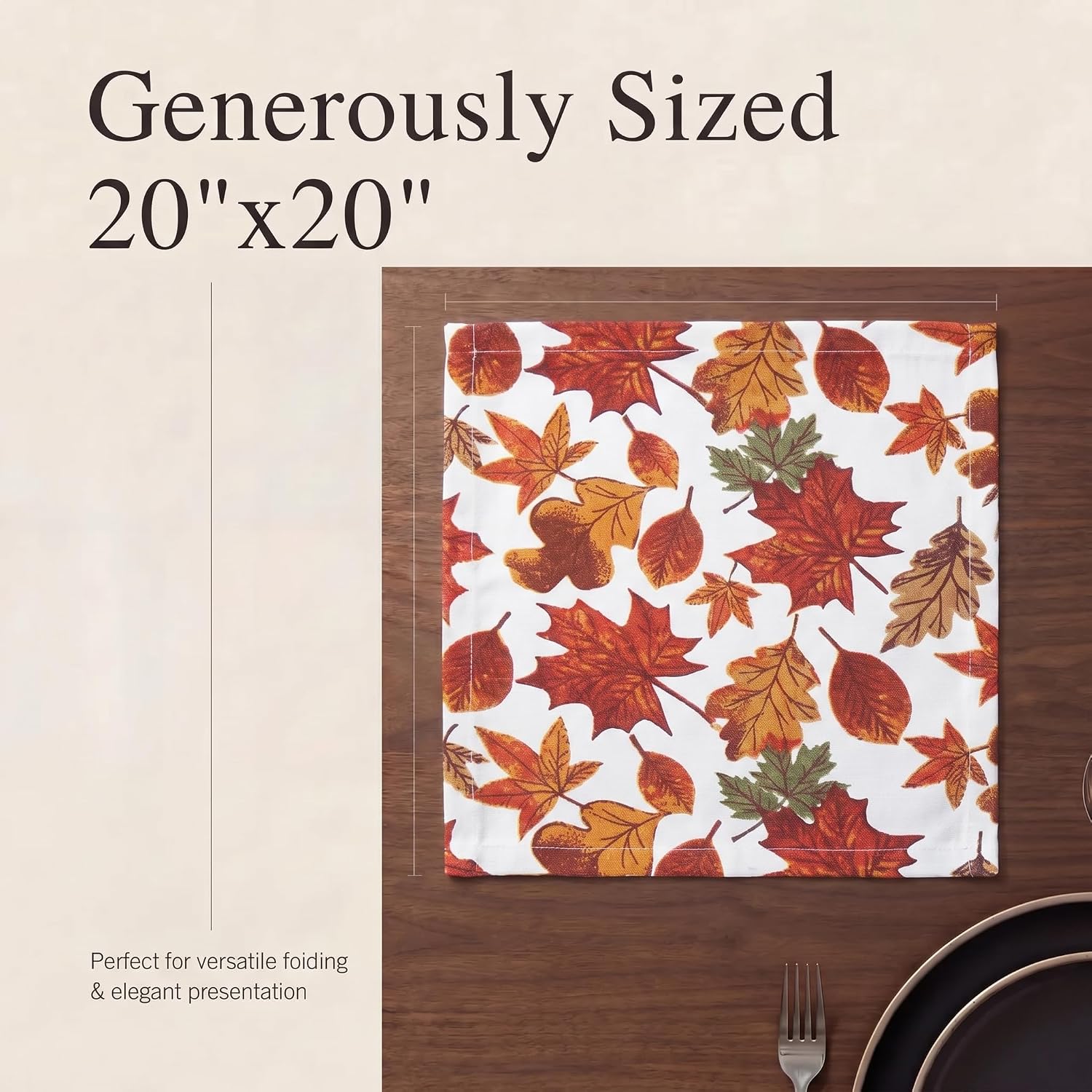 Urban Villa Cloth Napkins Cotton 20x20 (Set of 12) Harvest Leaf Print