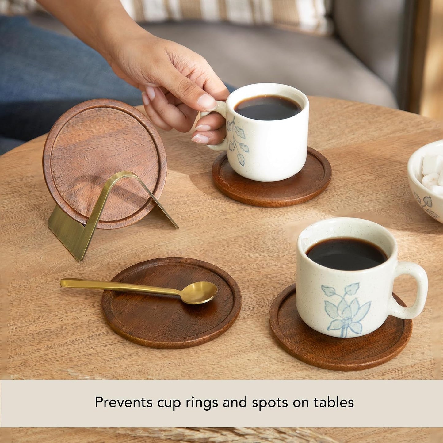 Holder / Wooden Coaster Set / Wooden Round / Set of 4