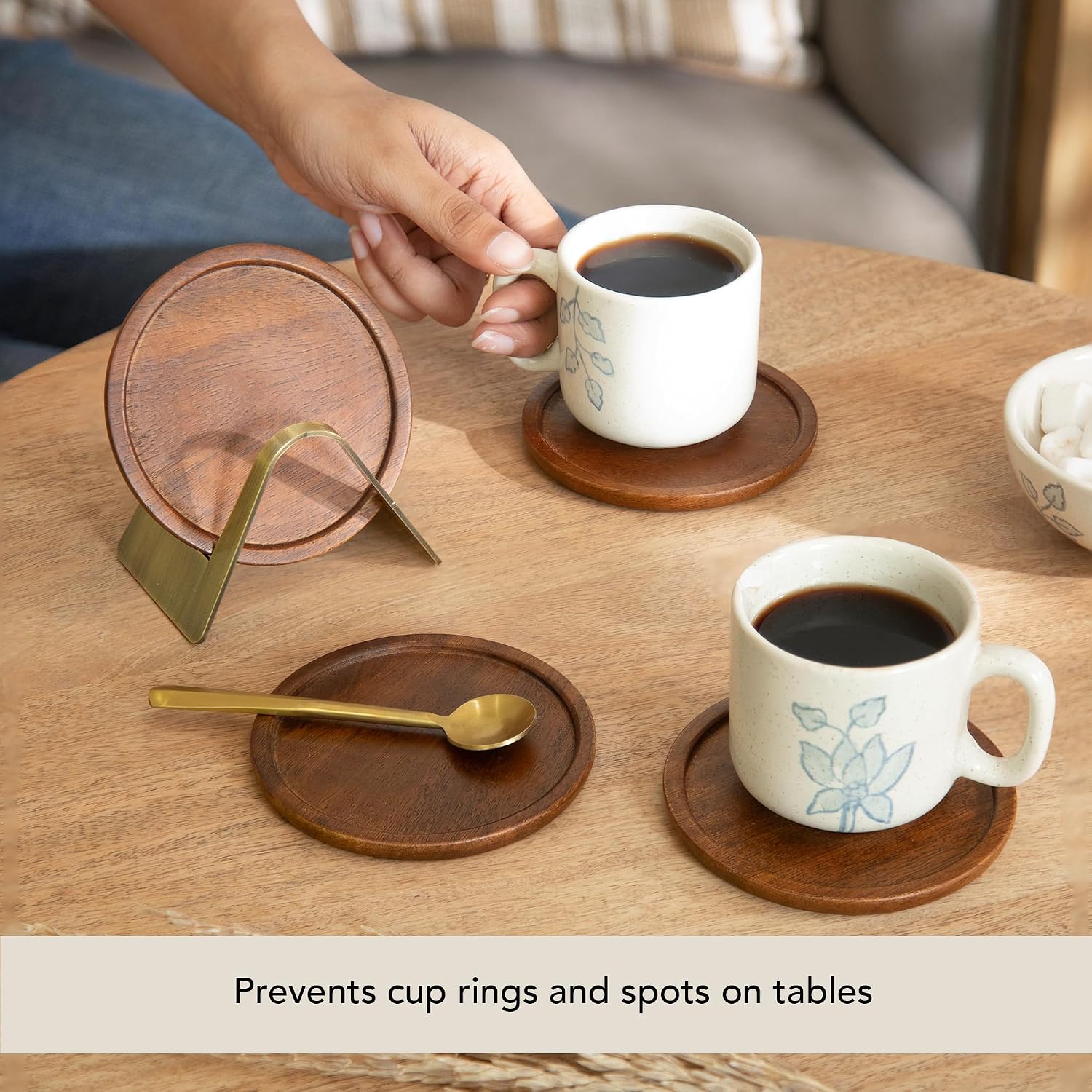 Holder / Wooden Coaster Set / Wooden Round / Set of 4