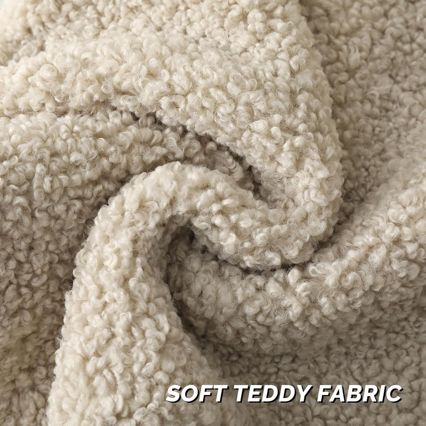 Furry Faux Fur Teddy Boucle Textured Cushion Covers / Beige / 18 x 18 / Set of 2