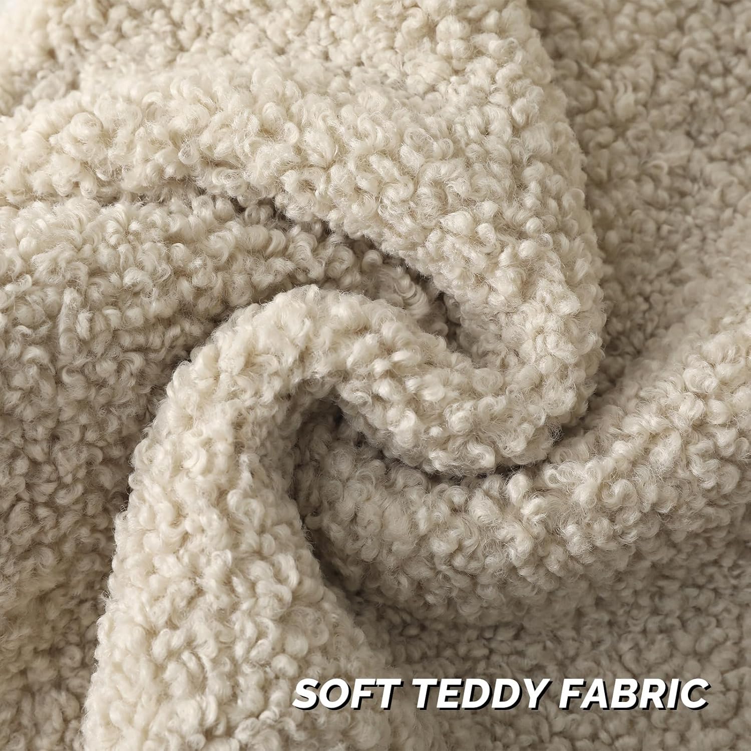 Furry Faux Fur Teddy Boucle Textured Cushion Covers / Beige / 18 x 18 / Set of 2
