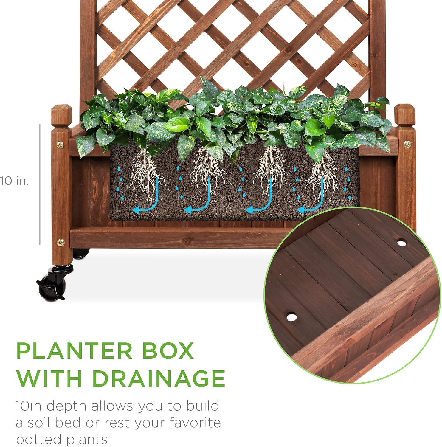 Best Choice Products Set of 2 48in Wood Planter Box & Diamond Lattice Trellis, Mobile Outdoor Raised Garden Bed for