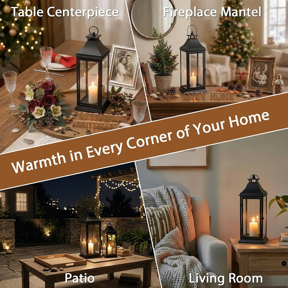 SwallowLiving Black Outdoor Lanterns Set of 2, 19.5" & 13.3" Farmhouse Large Metal Decorative Candle Lanterns with