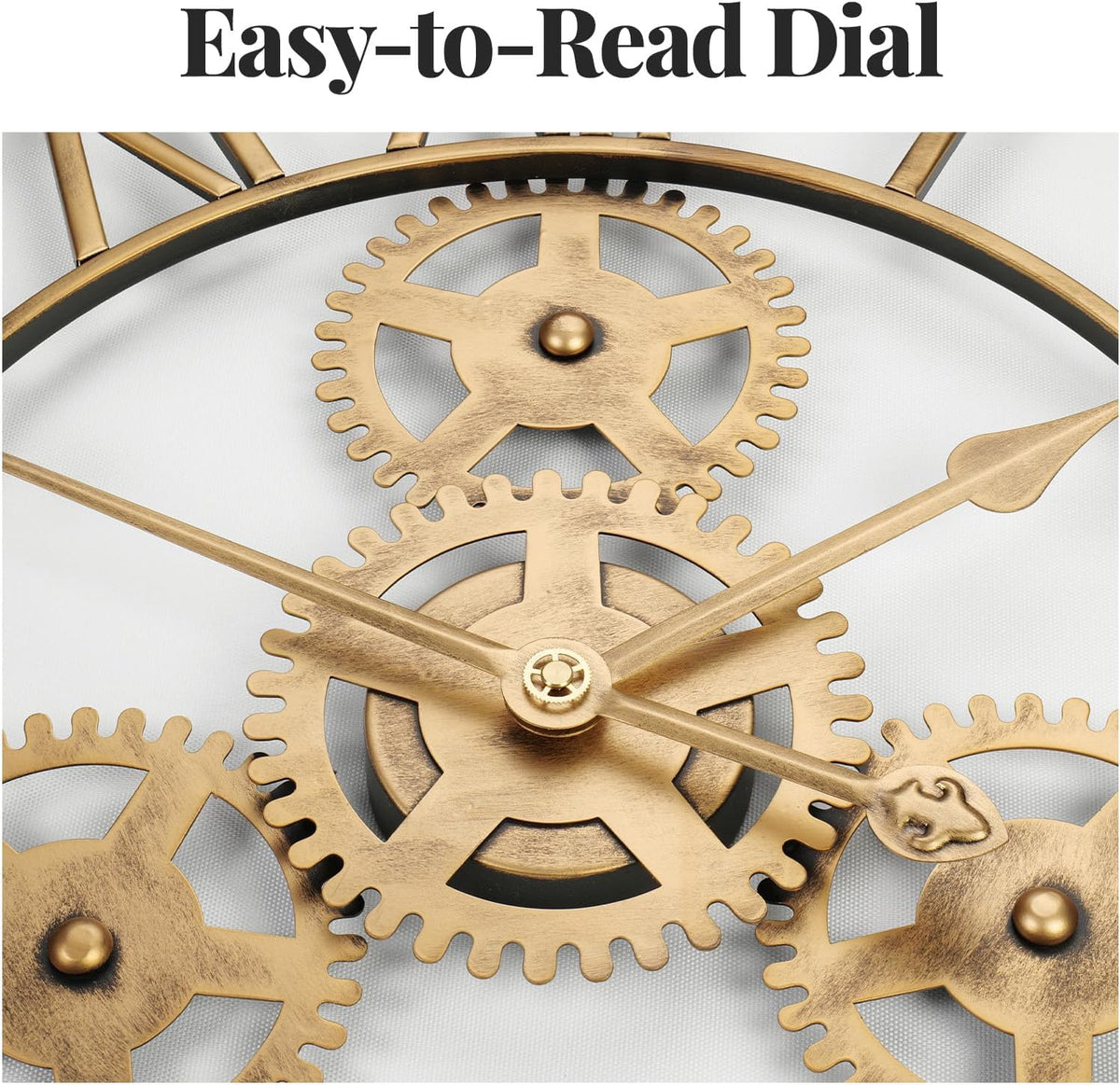 Cuspin 24 Inch Gold Wall Clock with Gears, Modern Industrial Metal Clock | Roman Numeral, silent non ticking, battery