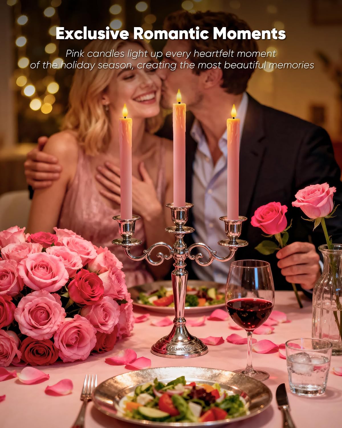 Homemory 6 Pcs Real Wax Pink Flameless Taper Candles with Remote Timer, 9.6 Inches LED Fake Candlesticks, LED Candle