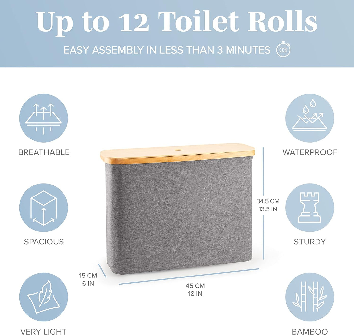 LONBET Toilet Paper Storage for 12 Rolls, Stackable & Foldable - The Ultimate Bathroom Organizer - Waterproof Basket