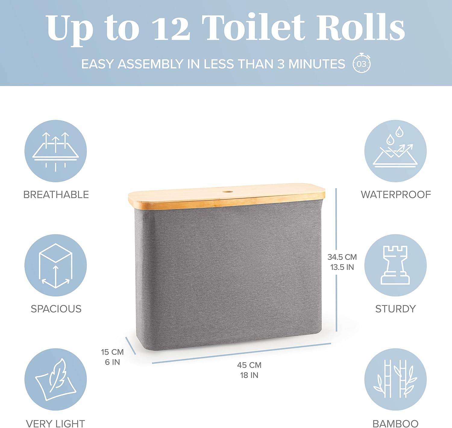 LONBET Toilet Paper Storage for 12 Rolls, Stackable & Foldable - The Ultimate Bathroom Organizer - Waterproof Basket