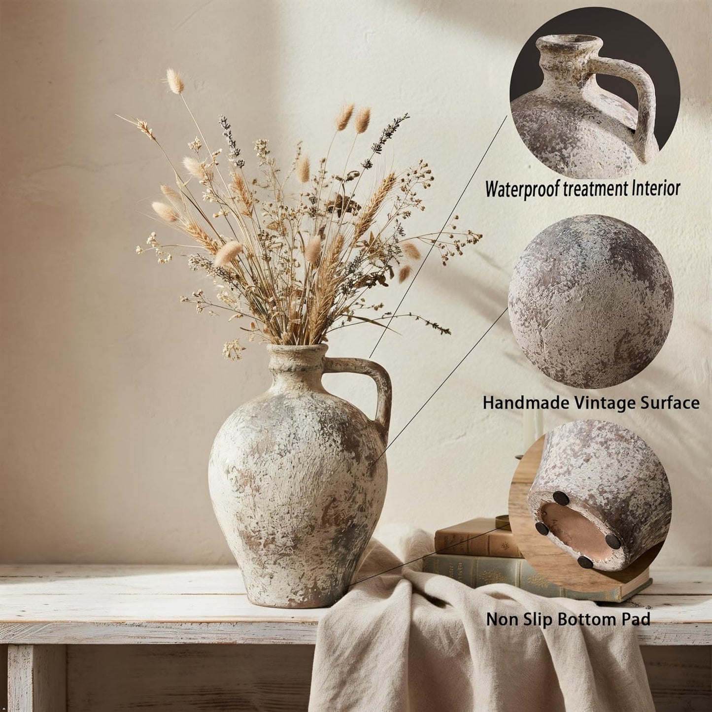 Ceramic Rustic Farmhouse Vase / 8.25 Inch / Brown