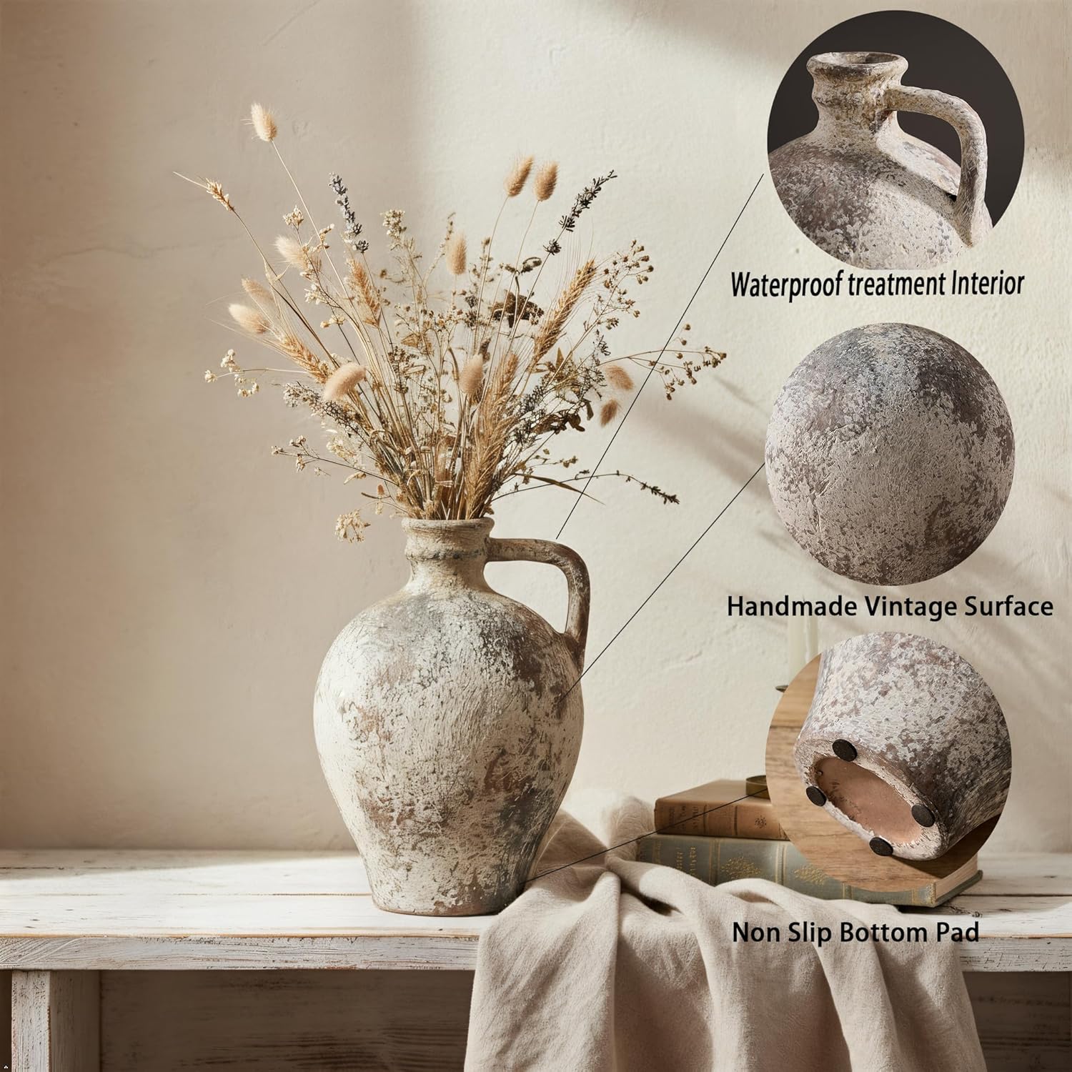 Ceramic Rustic Farmhouse Vase / 8.25 Inch / Brown