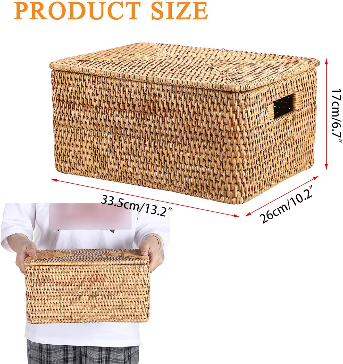 Wicker Storage Bins / 13.2"L x 10.2"W x 6.7"H / Natural Color