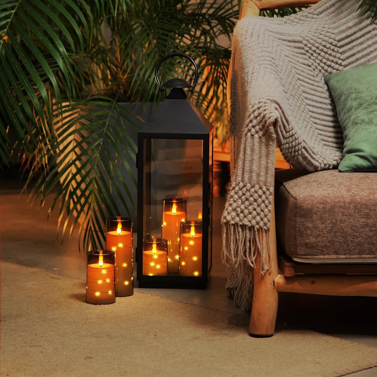 Homemory Flameless Candles with Embedded Star String Fairy Lights, Battery Operated Candles, LED Candle, Fake Candles