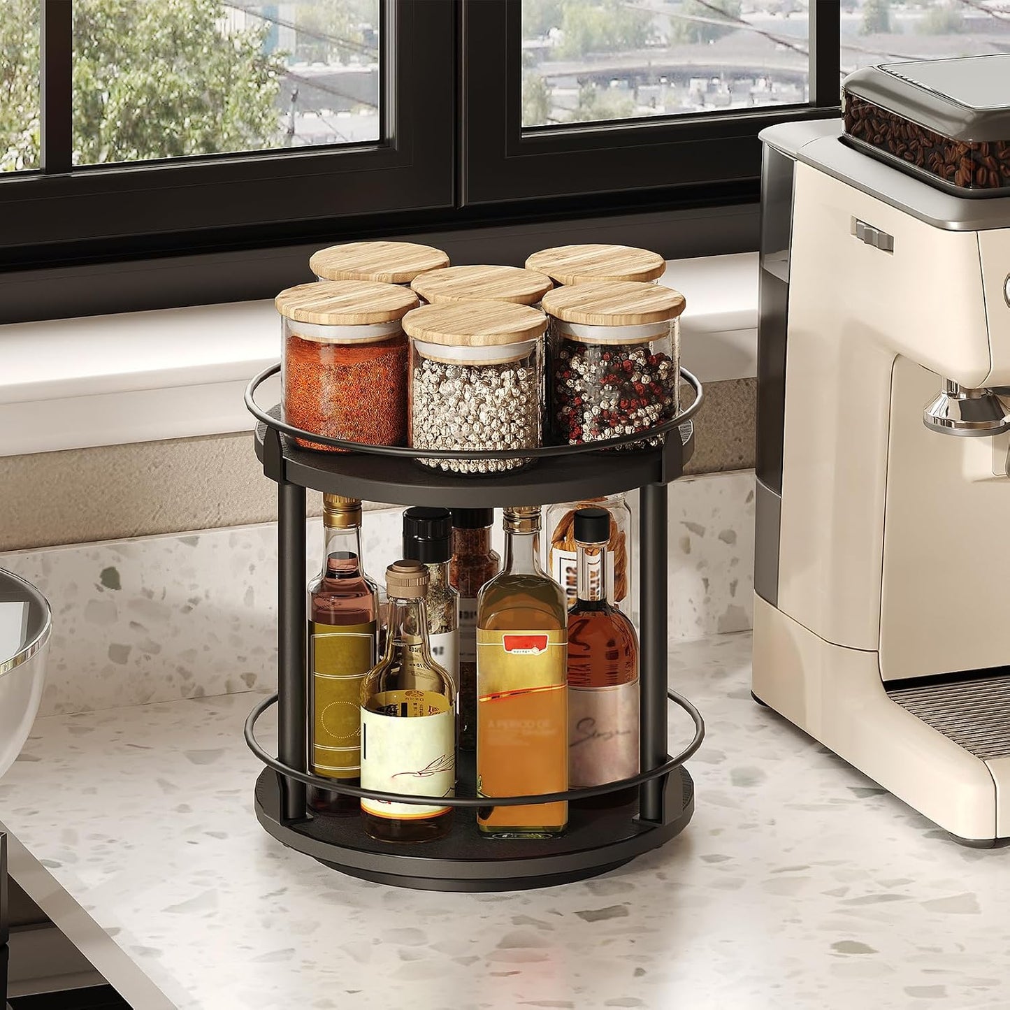 Lazy Susan Organizer, Rotating Spice Rack, 2 Tier Spice Turntable Organizer, Industrial Turntable Spice Holder, for