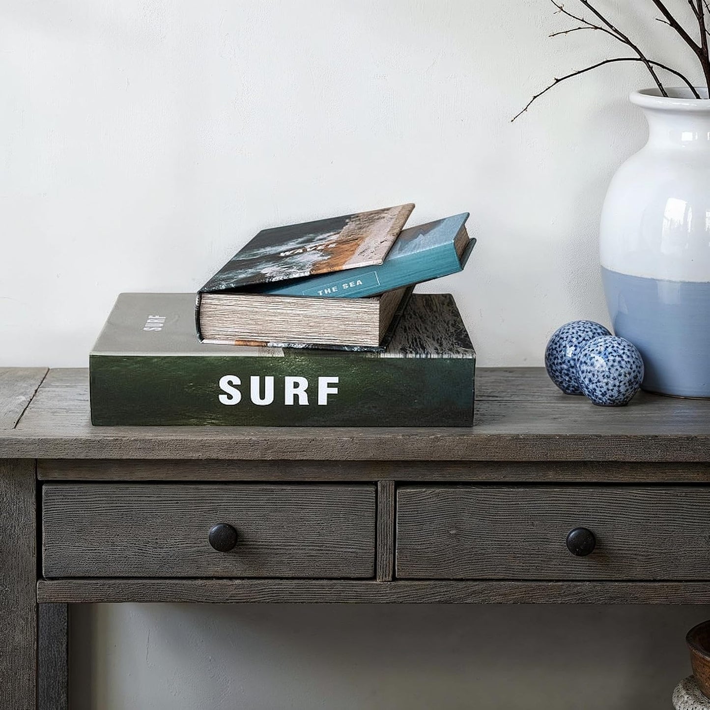 3-Piece Wood and Canvas Beach Themed Book Storage Boxes