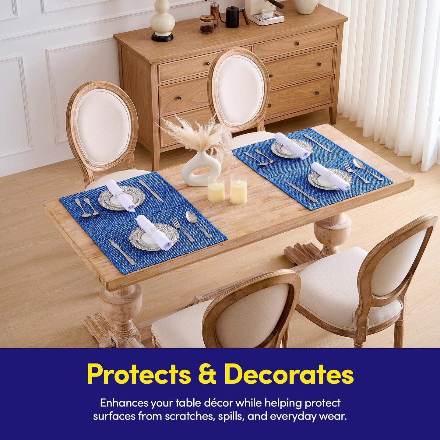 Sweet Home Collection 100% Cotton Placemats for Dining Room Rectangle Two Tone Woven Fabric 13" x 19" Soft Durable