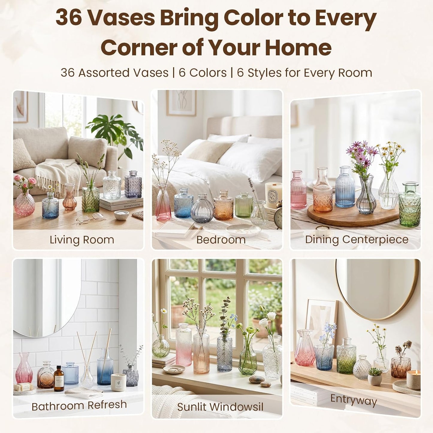 Bulk Colored Glass Bud Vases Set / Colorful / Set of 36