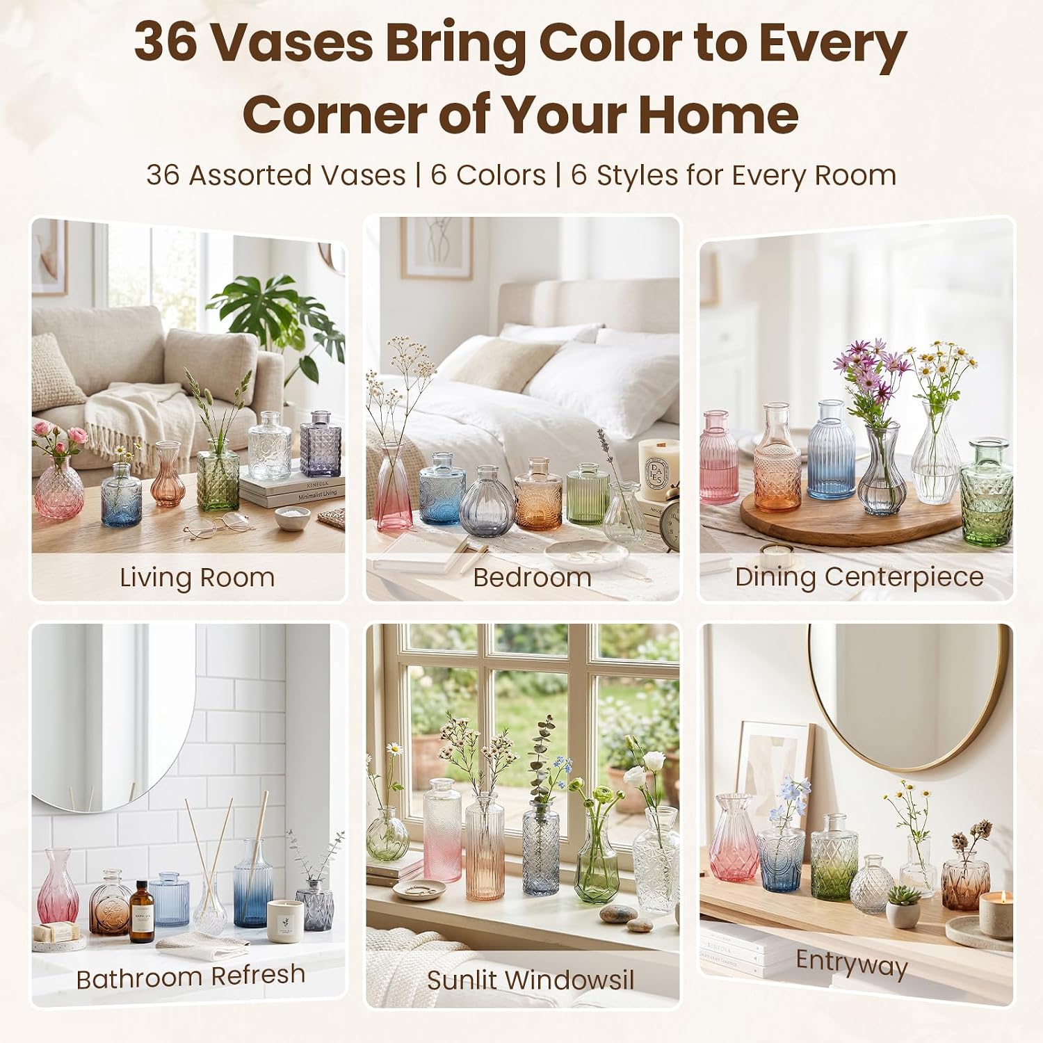 Bulk Colored Glass Bud Vases Set / Colorful / Set of 36