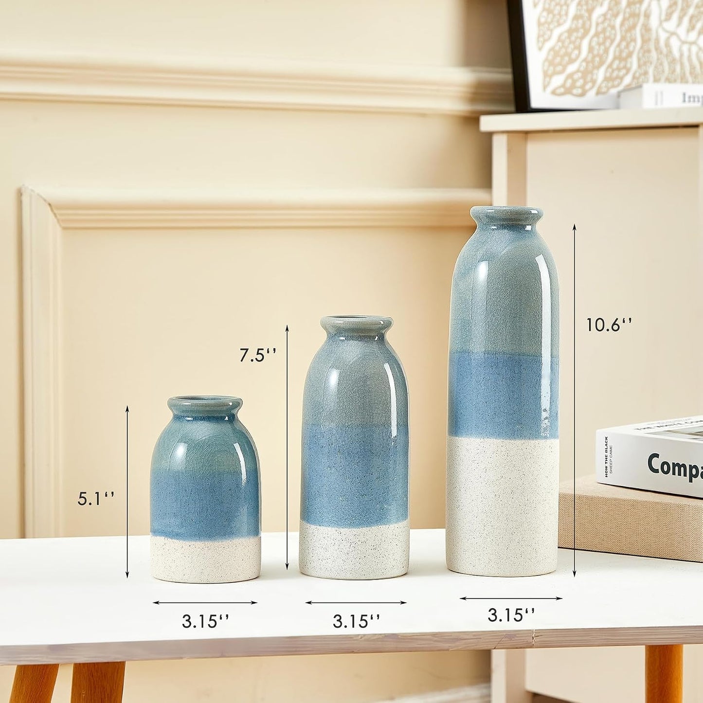 Blue Ceramic Vase / Blue-3 Sets / Set of 3