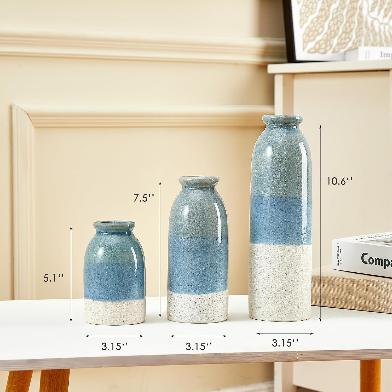 Blue Ceramic Vase / Blue-3 Sets / Set of 3