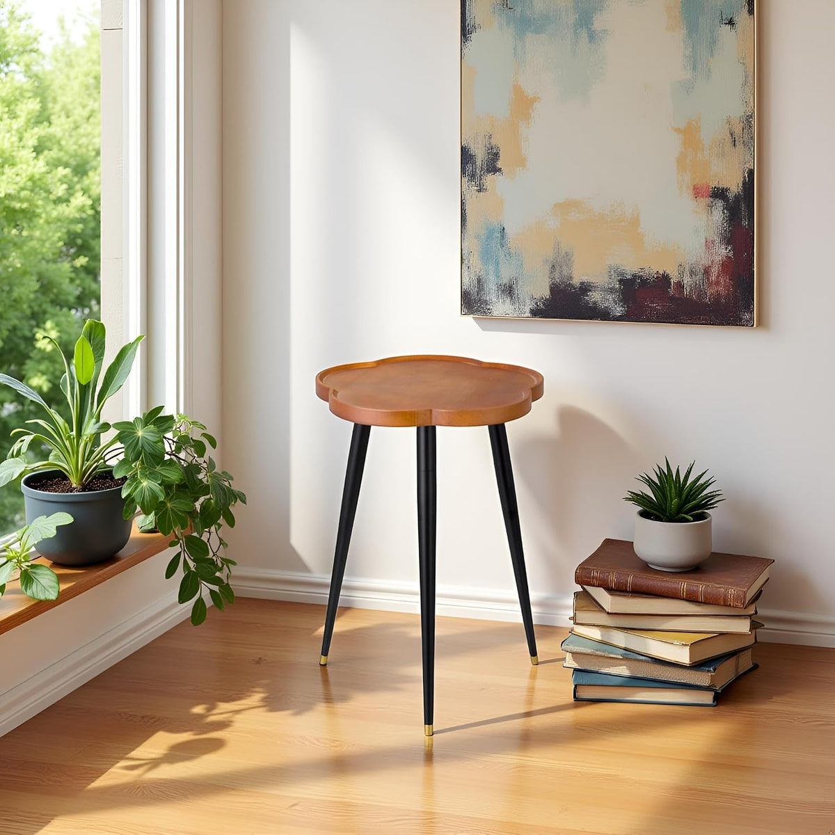 KINNARY Plant Stand Indoor, Wood Plant Table Plant Holder with Raised Design,Heavy Duty Metal Flower Pot Stand, Mid
