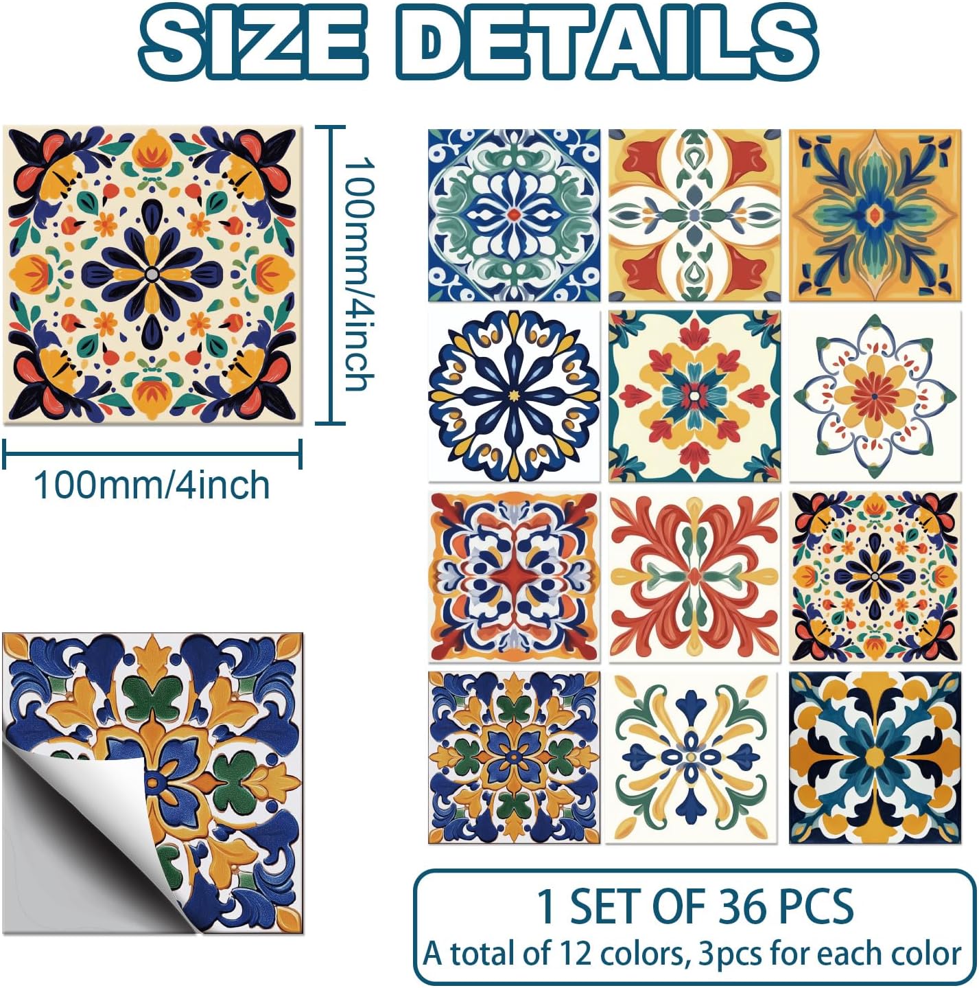 Style Tile Stickers Bohemia Peel and Stick Tile Stickers Mediterranean Style / Mosaic / Set of 36