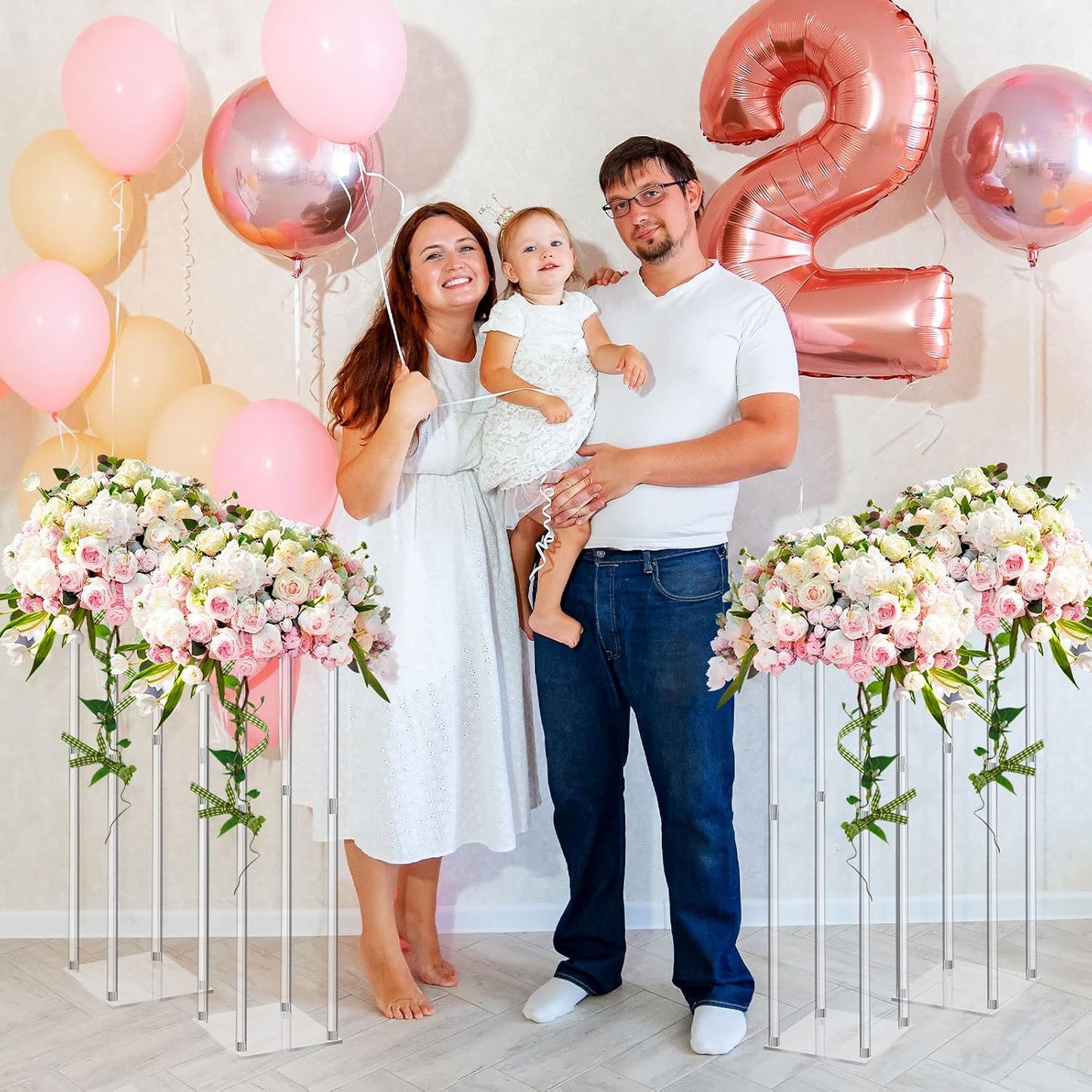 Geetery 4 Pieces 28 Inch Tall Acrylic Vase Wedding Centerpieces Clear Flower Stand Column Geometric Floral Vase Elegant