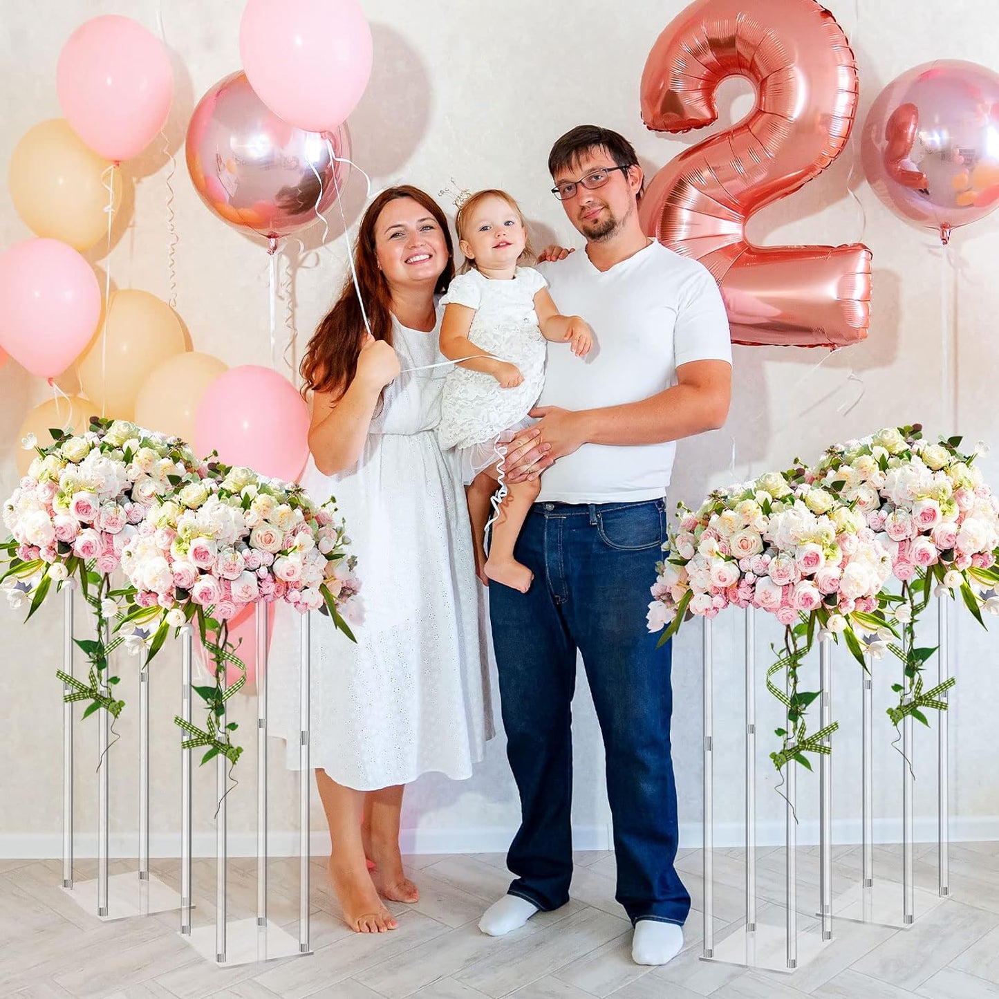 Geetery 6 Pieces Acrylic Cylinder Centerpiece Stand Wedding,28 Inch | Clear Geometric Column at Party Table, Display