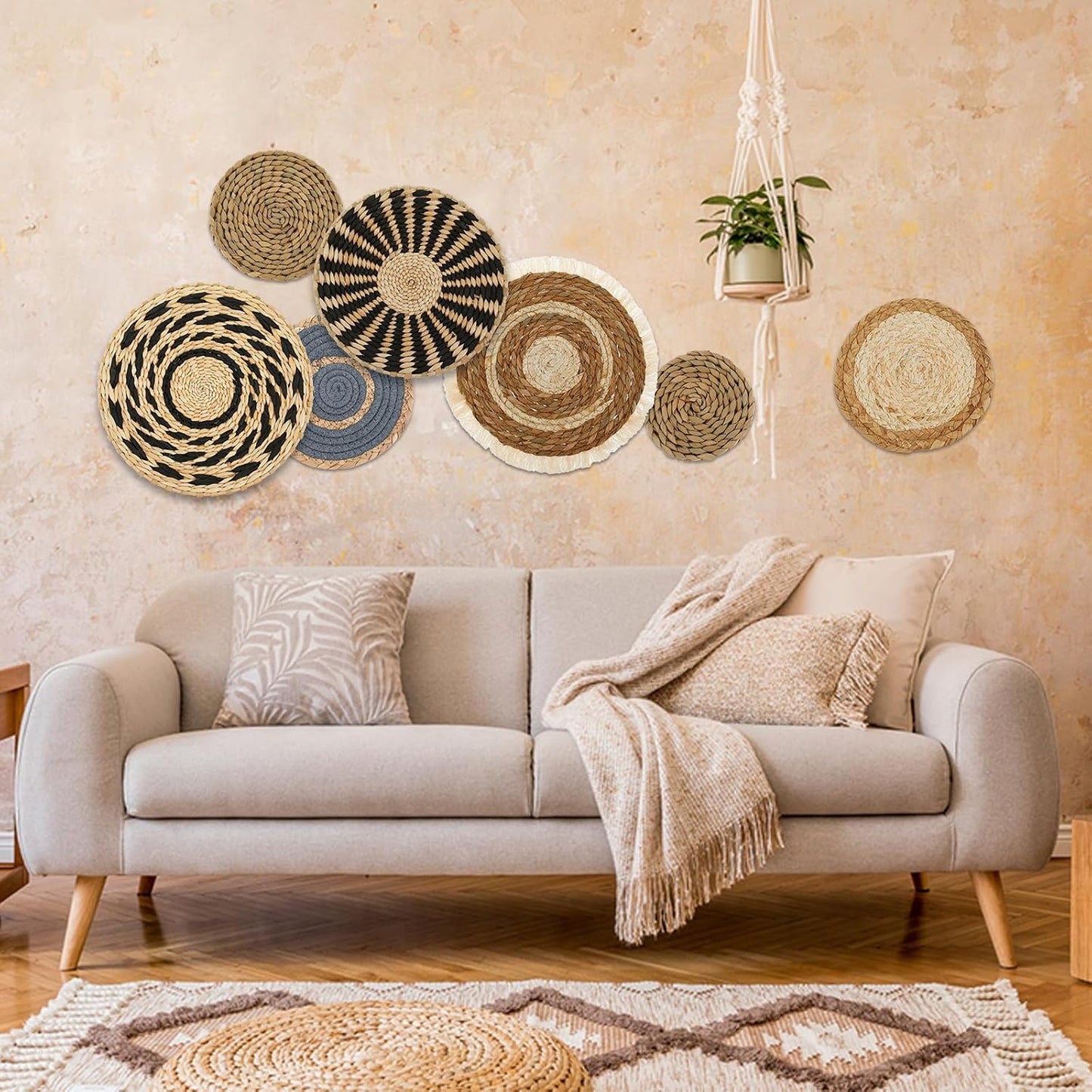 Boho Wall Basket Decor Set / Style 1 / Set of 7