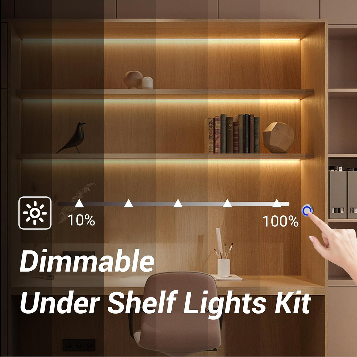 HAMRVL 12V LED Shelf Lights, 16.4ft COB LED Strip Lights Cool White 6000K | Plug-in Dimmable DIY Cut-to-Size Under