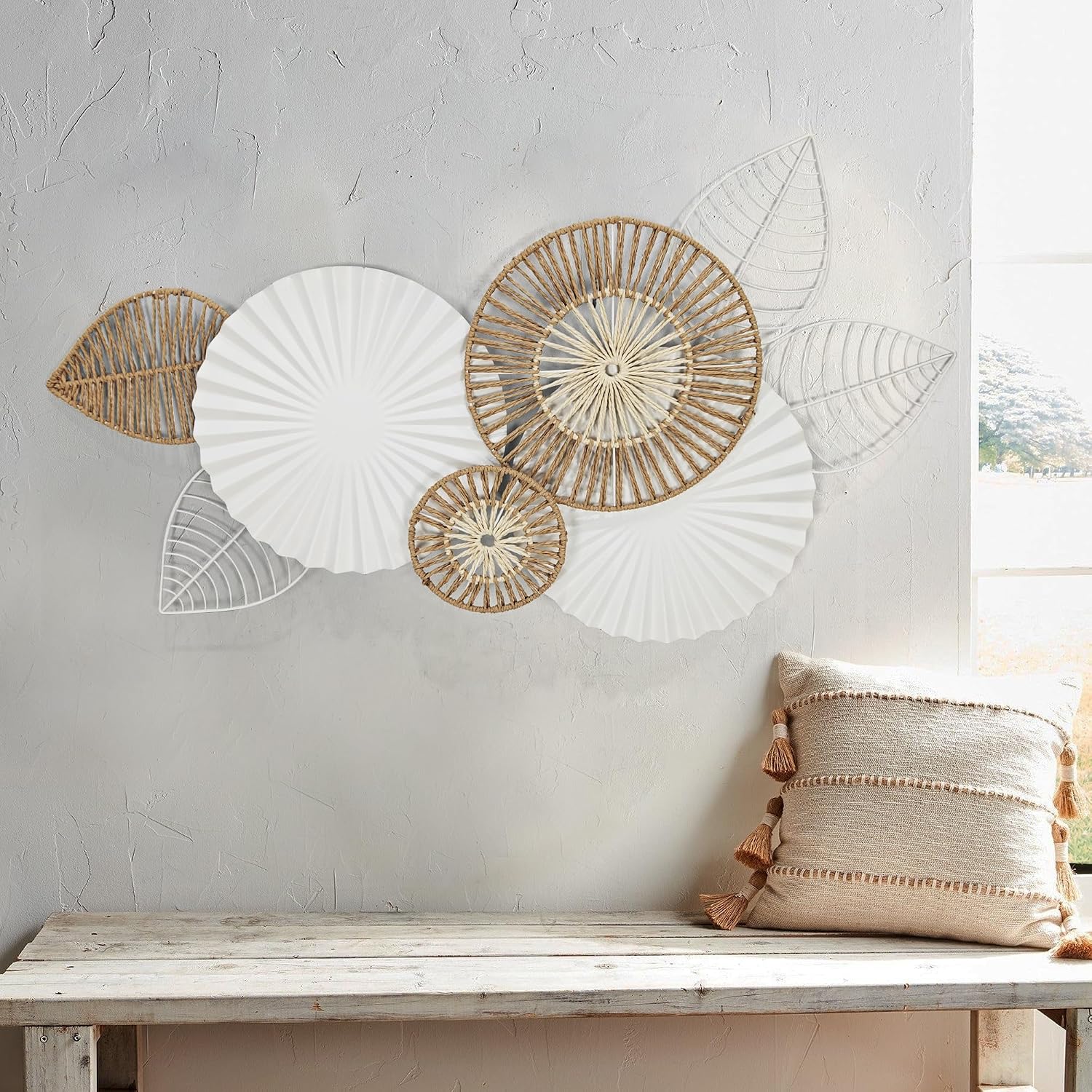 Boho Wall Decor / White Round Plate / 43 x 23