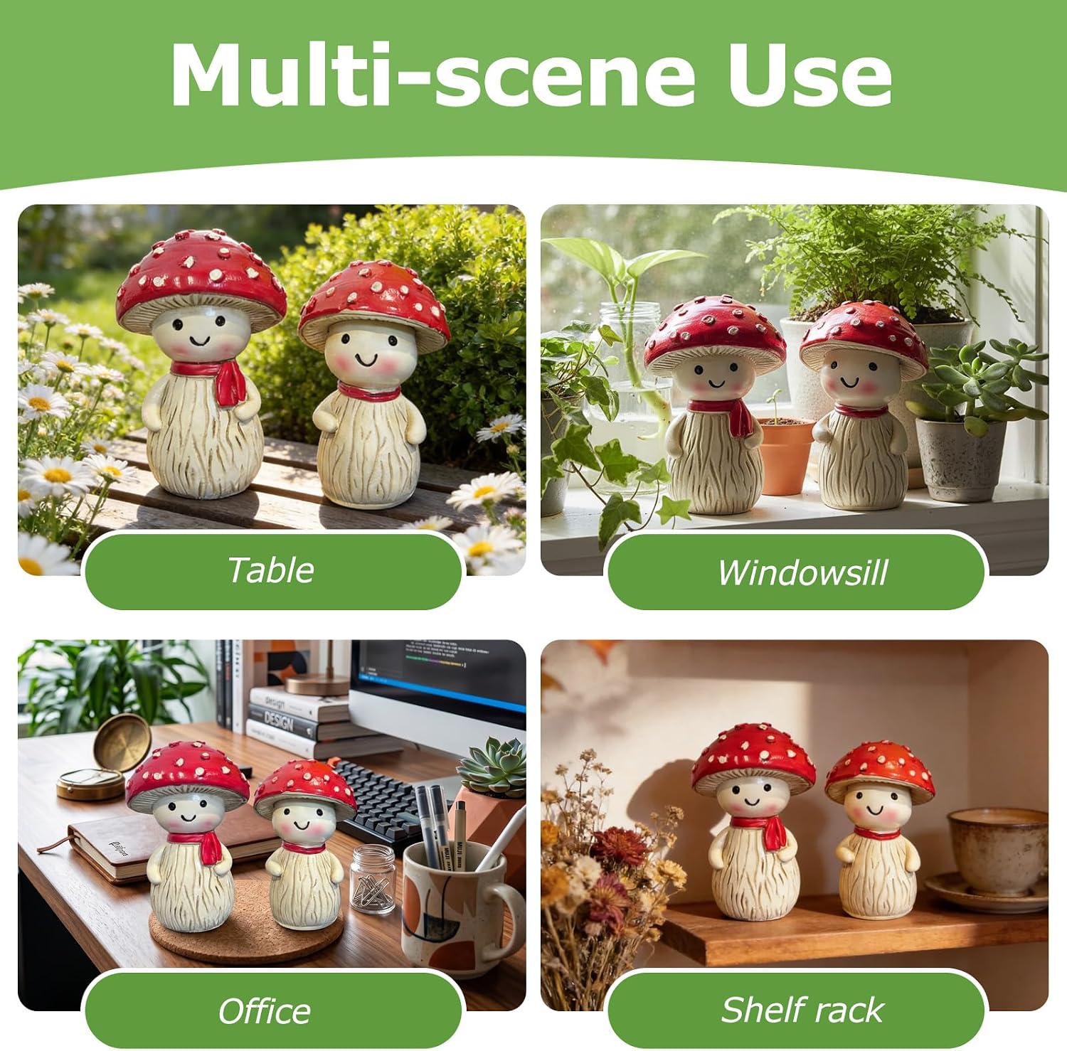 Mushroom decor figurines / 3 x 2 / Set of 2